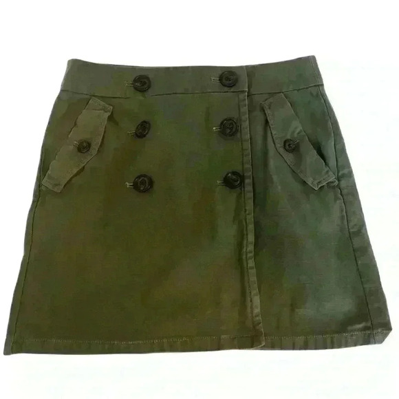 J. Crew Marching Miniskirt Olive Green with Button Detail Size 4 - Picture 1 of 7